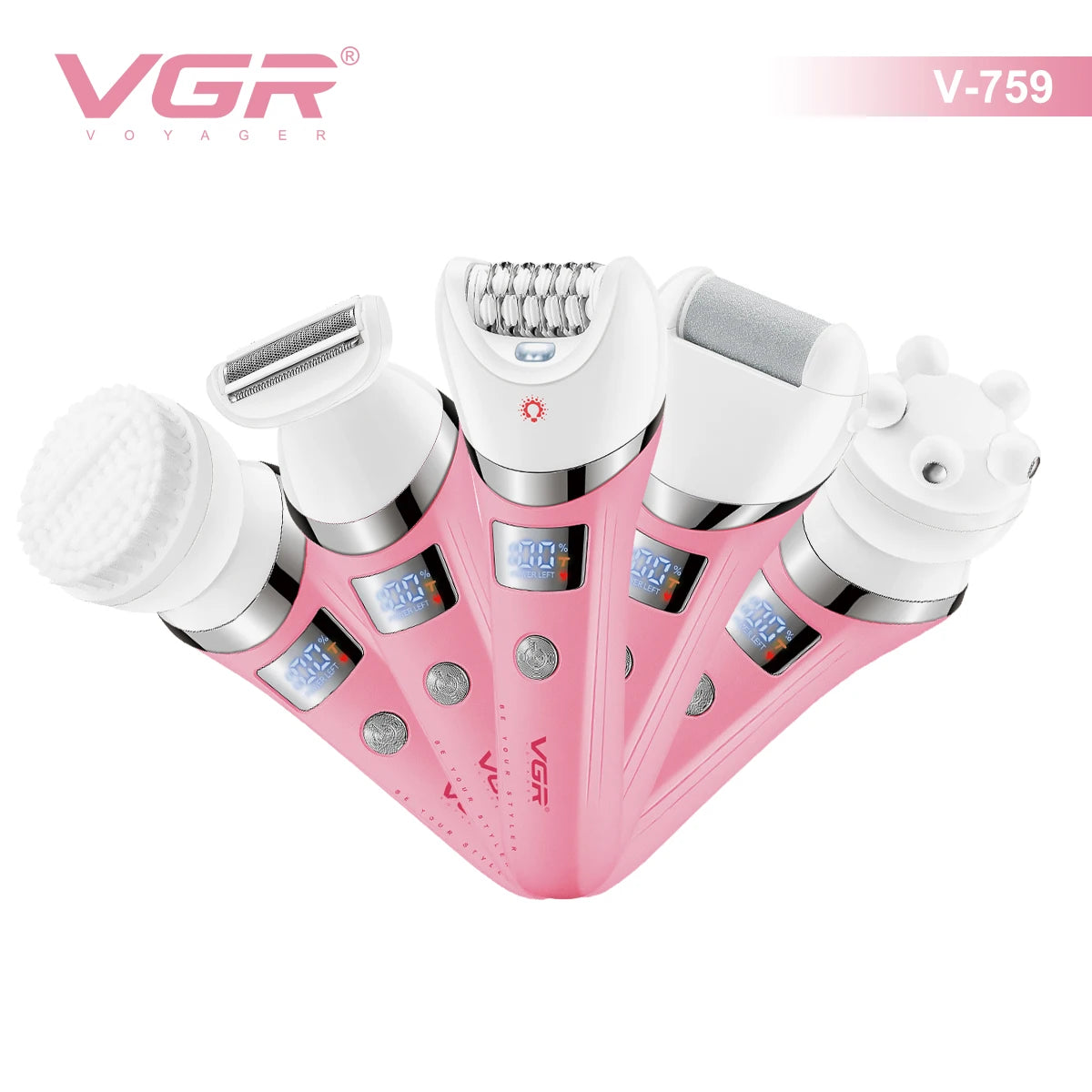 VGR Hair Trimmer Electric Epilator Hair Removal Personal Care Appliances Body Trimmer 5 IN 1 Waterproof Hair Remover Women V-759