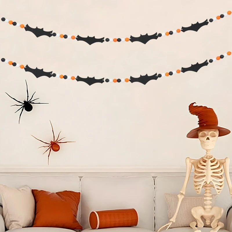 Halloween Pumpkin Bat Banner Garland Halloween Party Decorations Kids Halloween Non-Woven Banner Trick or Treat Party Supplies