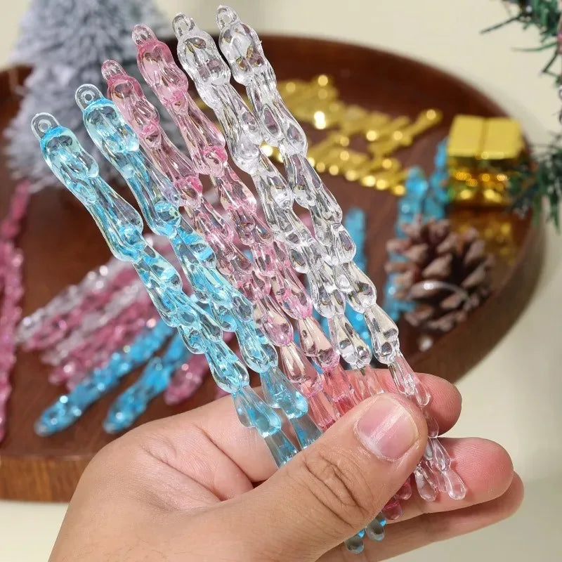 Christmas Acrylic Snowflake Clear Simulation Icicle Ornaments Xmas Tree Hanging Pendants DIY Winter New Year Party Decoration