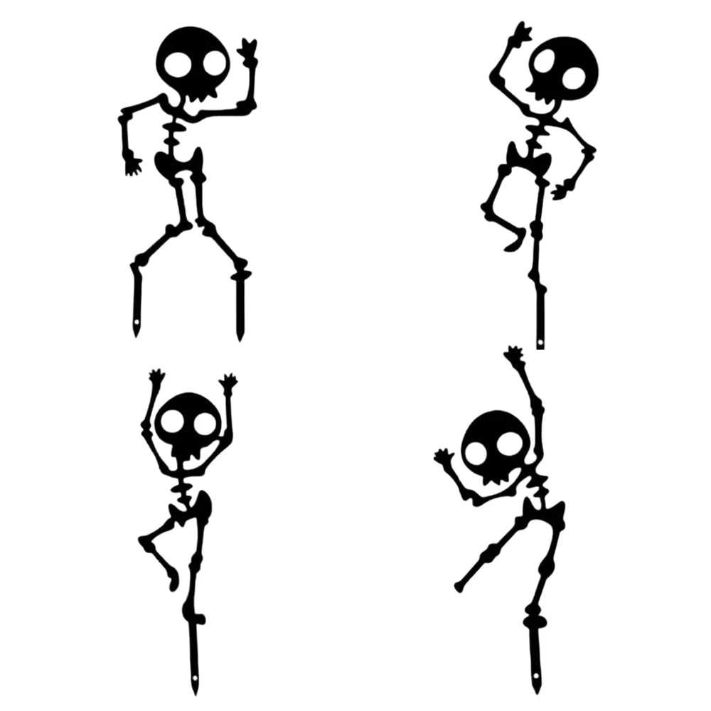 4PCS Spooky Dancing Skeleton Garden Stakes, Weatherproof Metal Yard Art for Halloween Decor, Easy Install Outdoor Lawn Ornaments