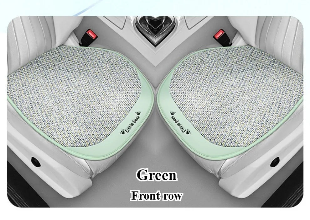 3pcs, Breathable Car Seat cushion - PU Leather + Cool Ice Rattan Weave, Playful Embroidery