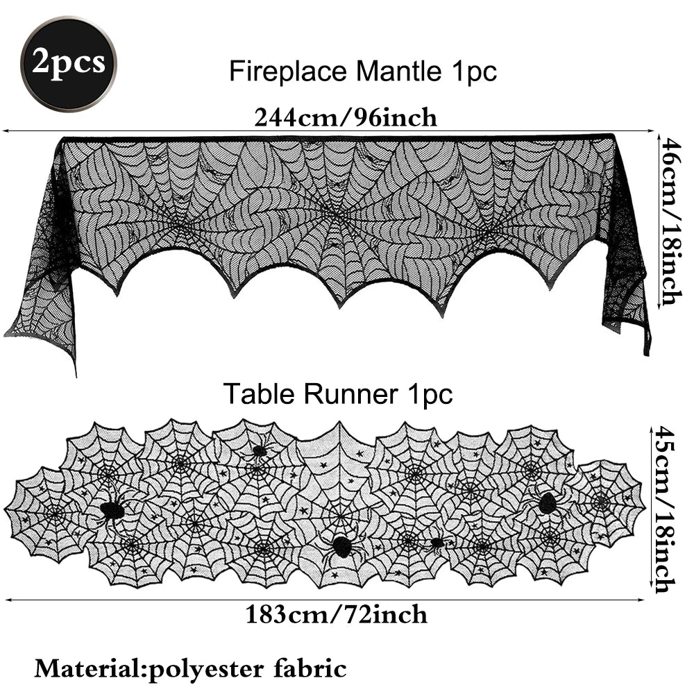 Halloween Home Party Decorations Black Lace Table Runner Spider Web Fireplace Mantel Cover Halloween Decorations Cloth Supplies