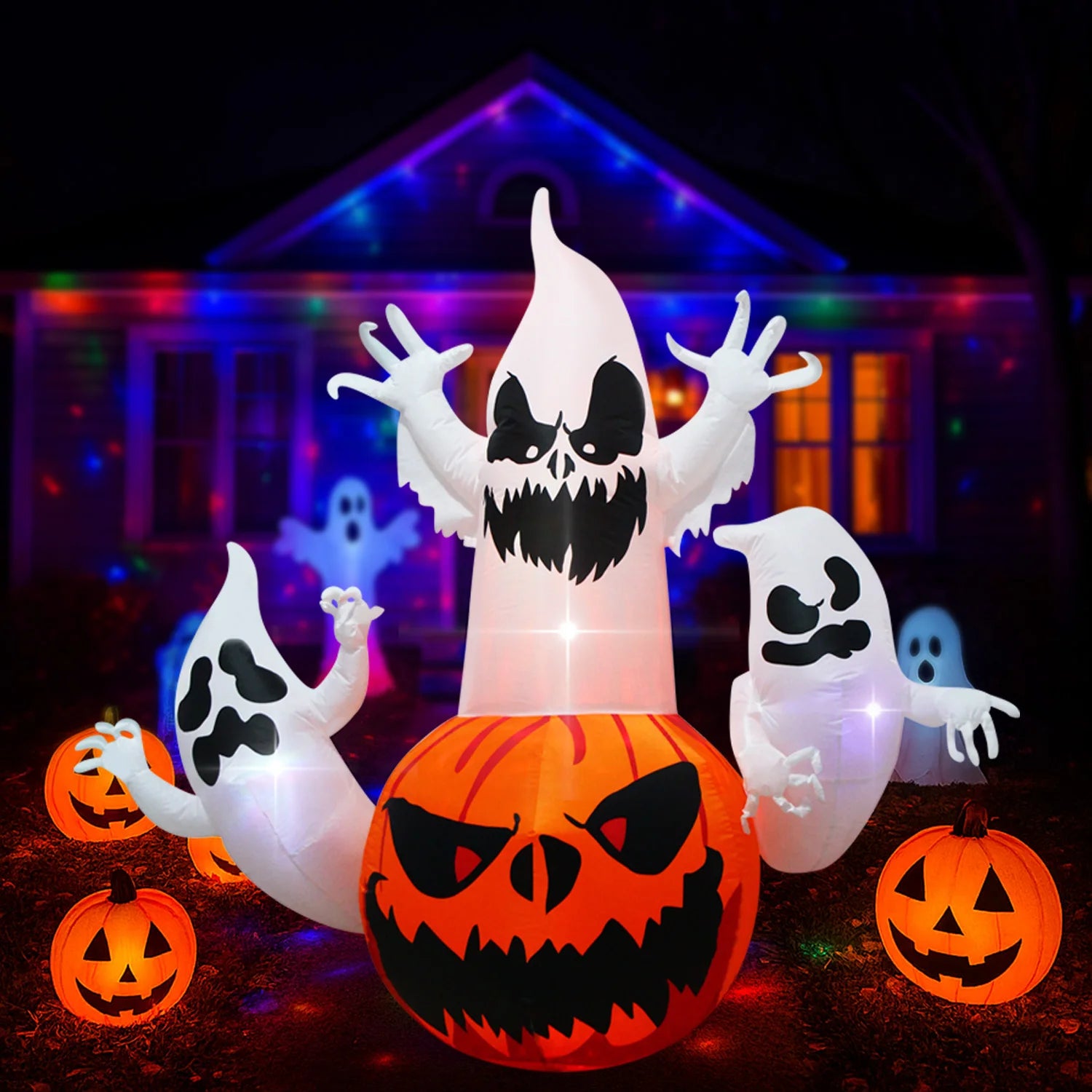 1pc Halloween Inflatables Outdoor Decorations Inflatable Yard Decoration with Build-in LEDs Blow Up Pumpkin for Halloween Party