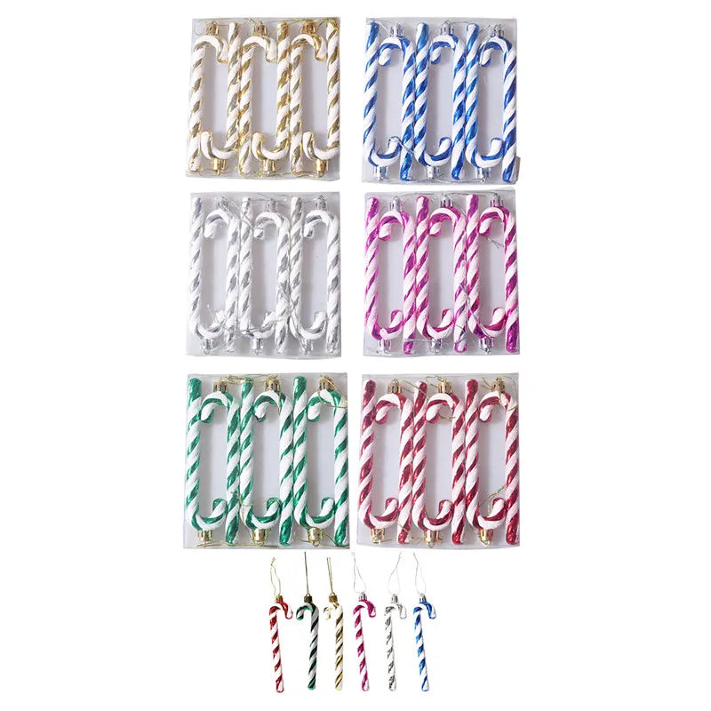 1 Box Mini Cane Christmas Tree Decoration Cute Santa Claus Red White Cane Candy Hook Holiday Party Ornaments Xmas DIY Pendant