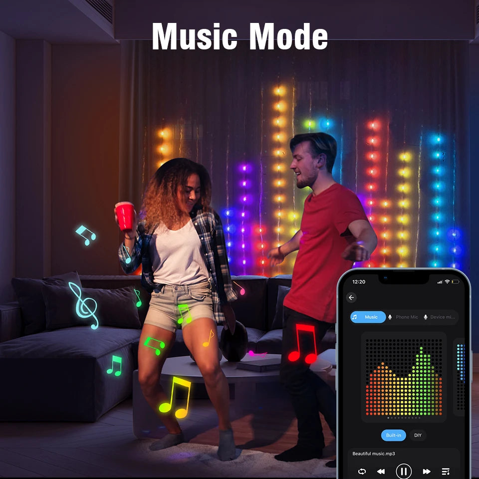 APP Control Smart LED Curtain Lights Sting USB 5V Fairy Light DIY Text Pattern Display for Room Outdoor Garden Christmas Decor