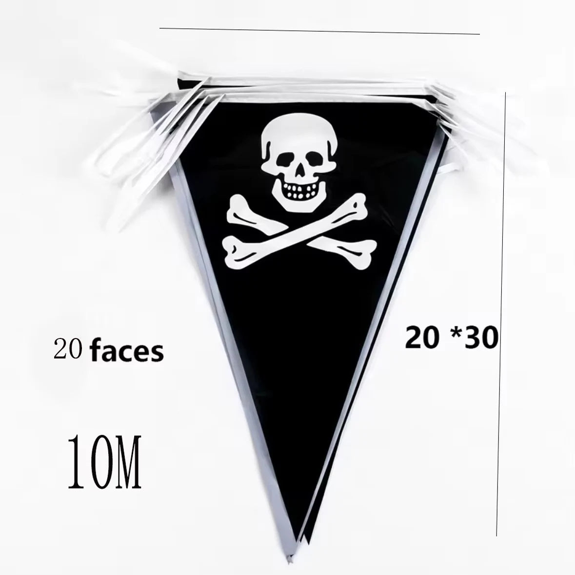 1set 10m Halloween Pirate Banners Pirate Skull Printed Black Pennant Triangle Flags Pirate Theme Party Decoration Birthday Party