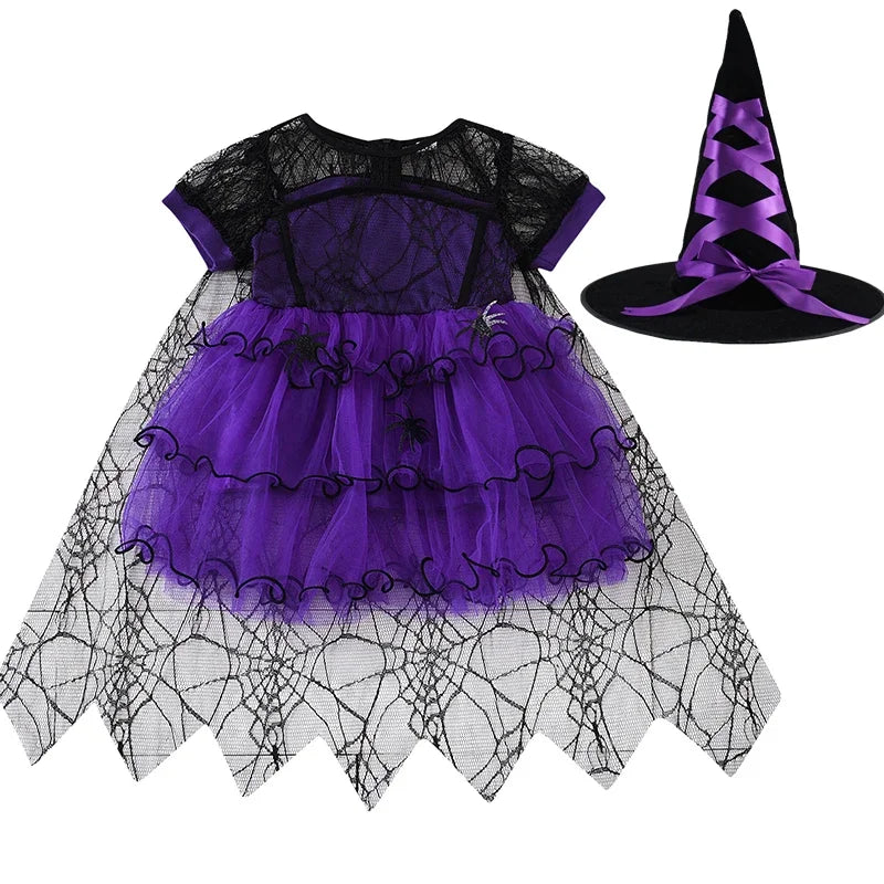 Baby Halloween Costume Girls Princess Spider Mesh Dress Children Vampire Performance Elegant Clothes Witch Dresses 1-6 Y