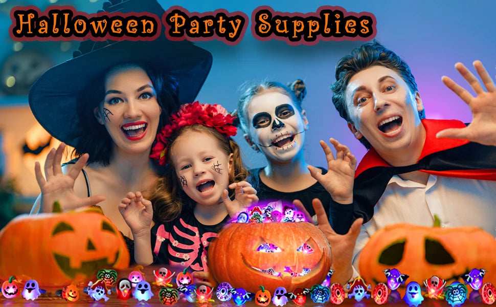 30-150PCS 3D Light Up Rings Bulk Halloween Treats Toys Party Favors for Kids Non Candy Treats Glow In The Dark Party Gifts for K