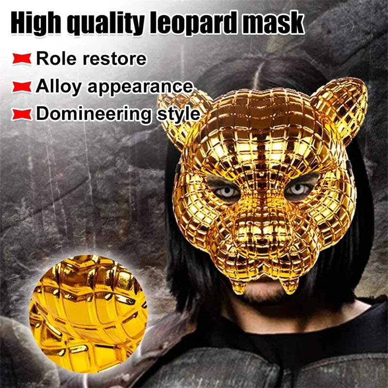 Animal Golden Plastic Leopard Face Cover with Adjustable Elastic Bands Halloween Costume Cosplay Mask Costume Accessories