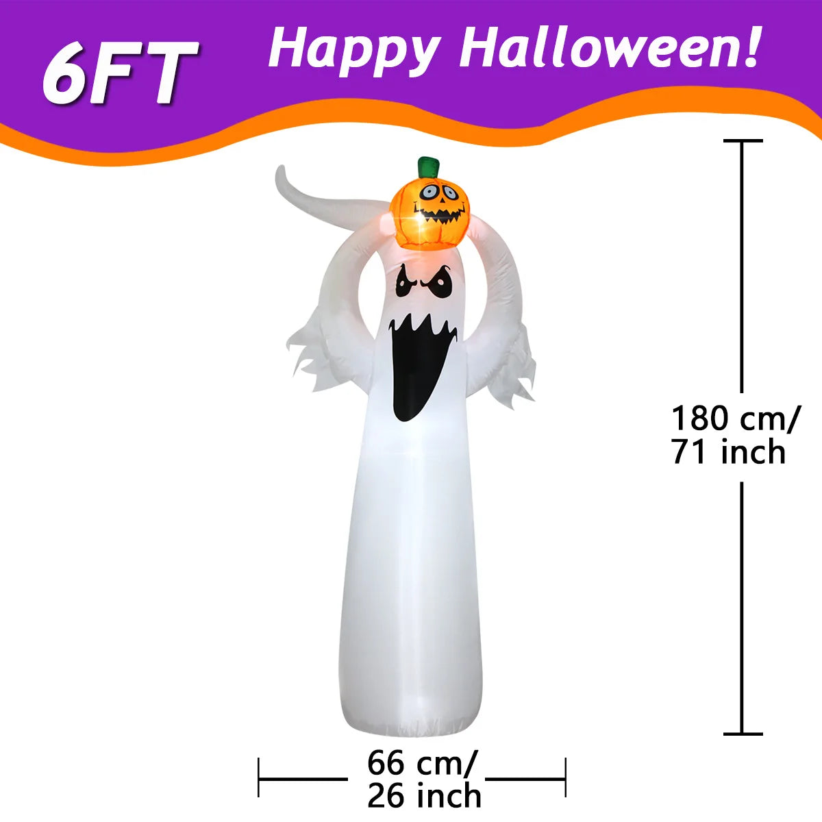 1pc Halloween Inflatables Outdoor Decorations Inflatable Yard Decoration with Build-in LEDs Blow Up Pumpkin for Halloween Party