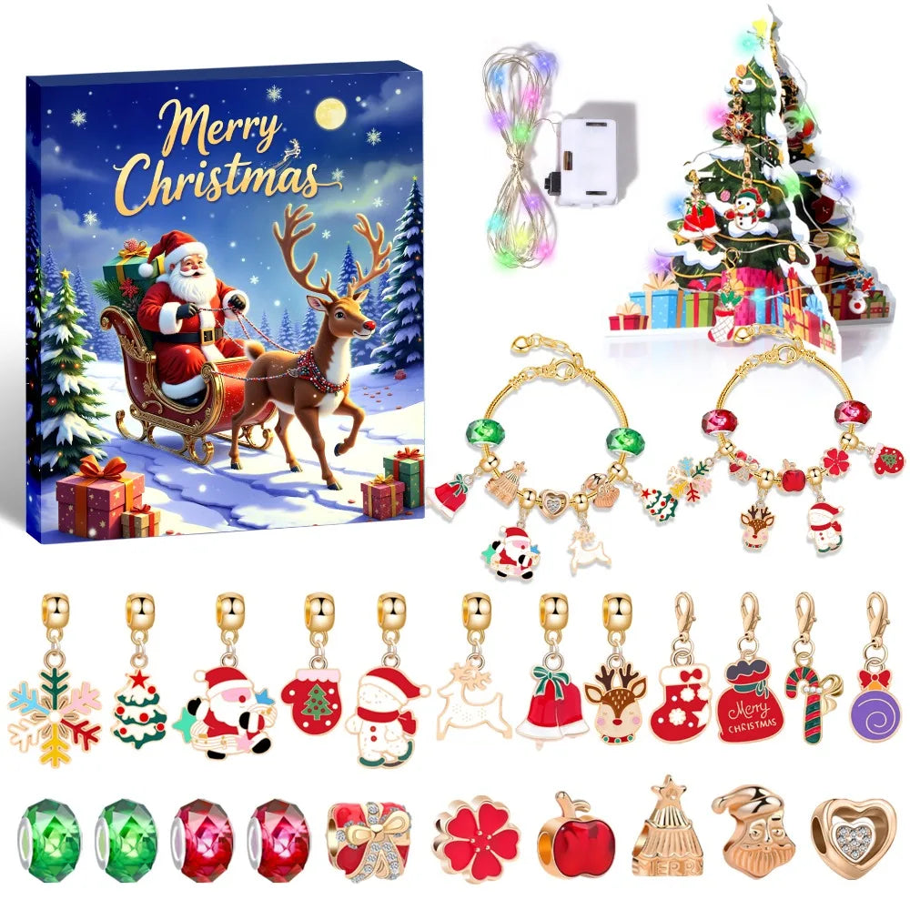 Christmas Advent Calendar 24day DIY Countdown Bracelet Surprise Blind Box Christmas Decoration Combo Bracelet Blind Box Gift Set