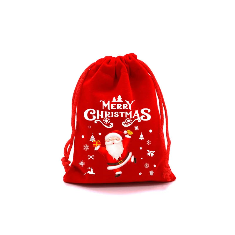 20pcs Xmas Velvet Bags Small Candy Gift Bag Drawstring Pouch Christmas Party Favor Boutique Jewelry Packaging Bags 2024 New Year