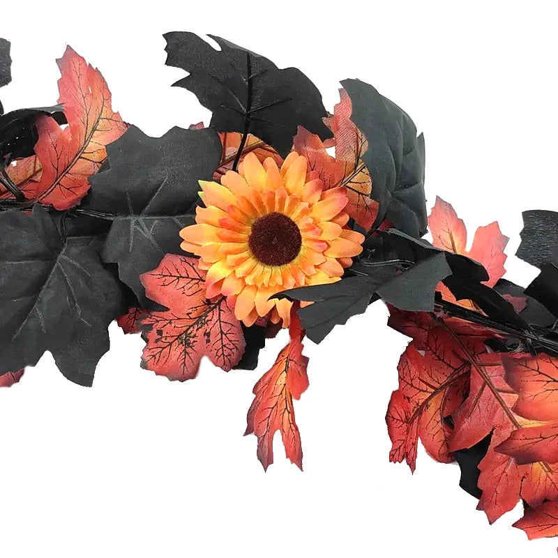 1 Halloween Wreath - 5.74ft Gothic Maple Leaves And Pumpkin Vines With Spooky Decorations To Create A Spooky Holiday And Firepla