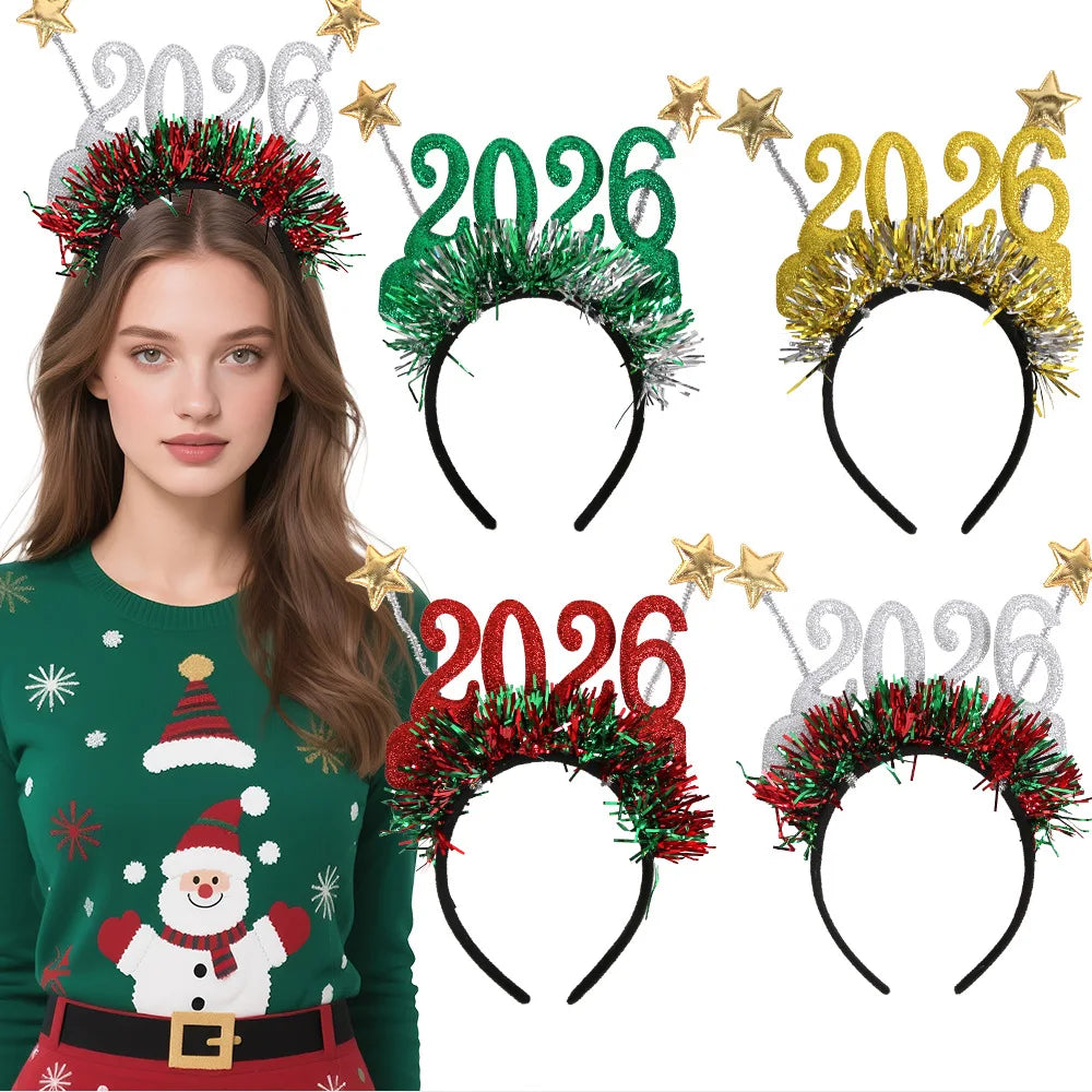 2026 Christmas Star Color Strip Headband New Year's Eve Digital Creative Party Decoration Head Buckle