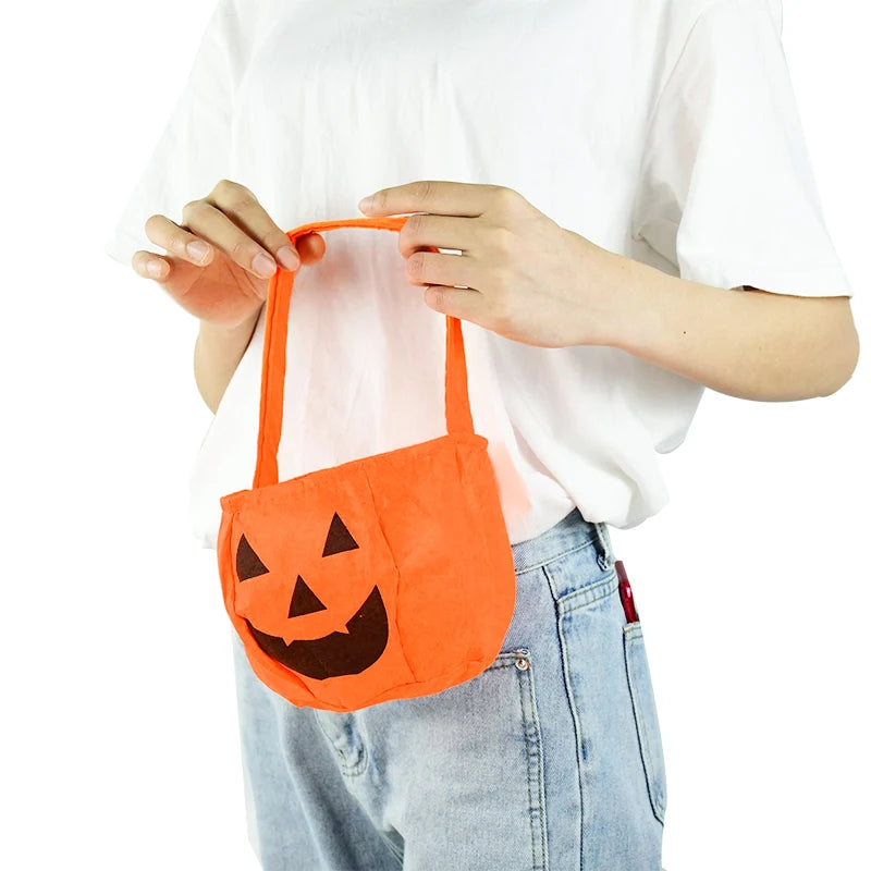 Halloween Pumpkin Candy Gift Bag With Handheld Cloth Pumpkin Cookie Snack Bags Halloween Party Decor Kids Favors Trick Or Treat