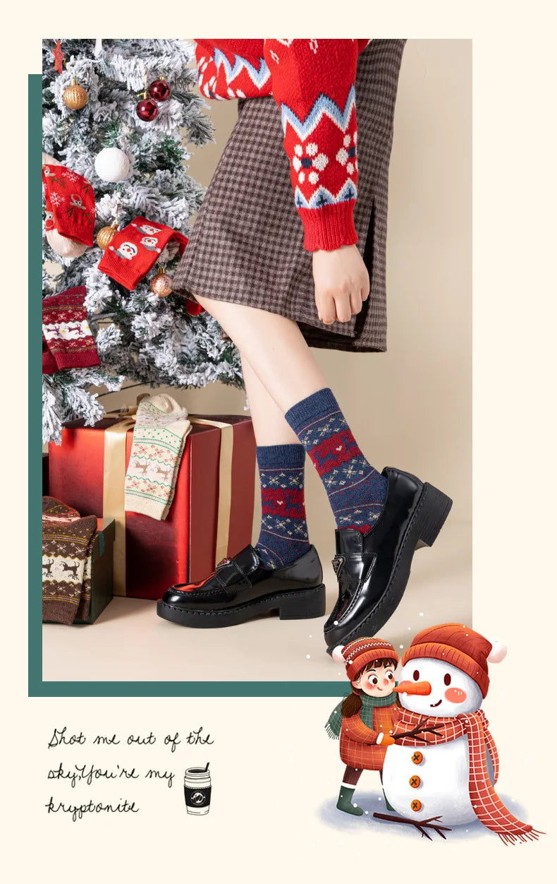 New Boxed Christmas Socks, New Autumn and Winter Women's Warm Wool Socks, Cute Medium Tube Elk Women's Socks