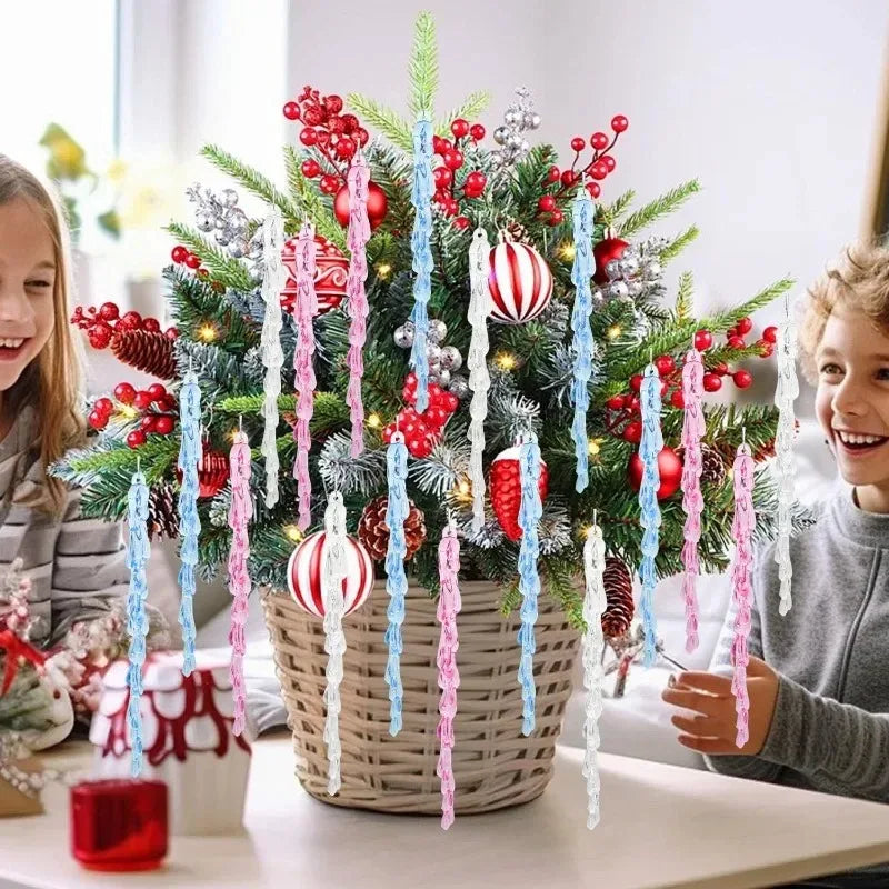 Christmas Acrylic Snowflake Clear Simulation Icicle Ornaments Xmas Tree Hanging Pendants DIY Winter New Year Party Decoration