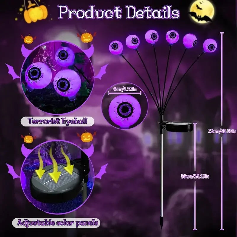 1/2/4pcs Solar Eyeball Lights, 6-Head Outdoor Firefly Lights Halloween Solar Stake Lights Garden,Lawn,Yard,Festival Decor