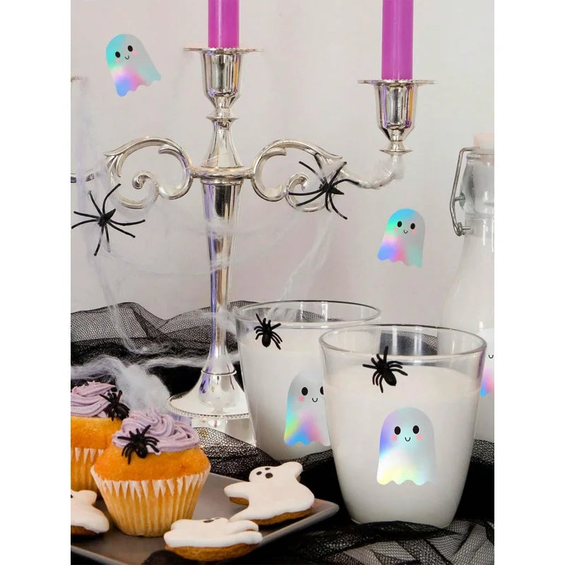 500pcs Holographic Halloween Ghost Stickers, Laser Cute Boo Ghost Waterproof Adhesive Stickers For Envelope, Magazine