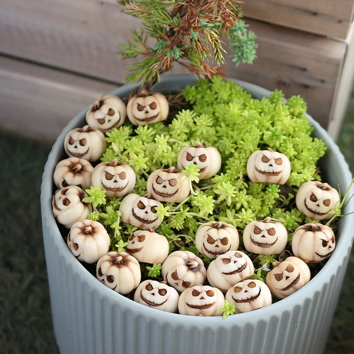 5/20 Pcs Resin Halloween Pumpkin Decorations - Reusable Creepy Mini Realistic Pumpkins Creative and Interesting Garden Ornaments