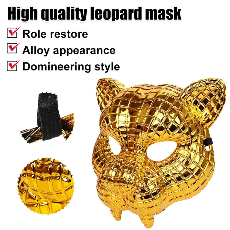 Animal Golden Plastic Leopard Face Cover with Adjustable Elastic Bands Halloween Costume Cosplay Mask Costume Accessories