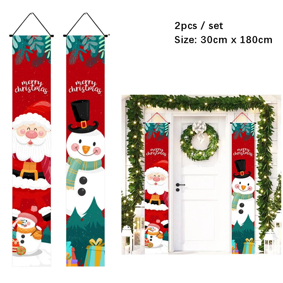 2Pc/set Christmas Door Hanging Banner Santa Claus Snowman Walnut Guards Merry Christmas Door Ornament Decoration New Year 2025