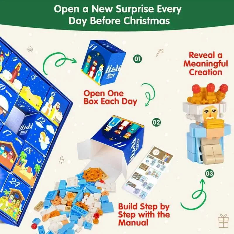 Nativity Advent Calendar 2025 Building Blocks - 24 Days Christmas Countdown Toy for Kids 6-12, Christian Religious Educational