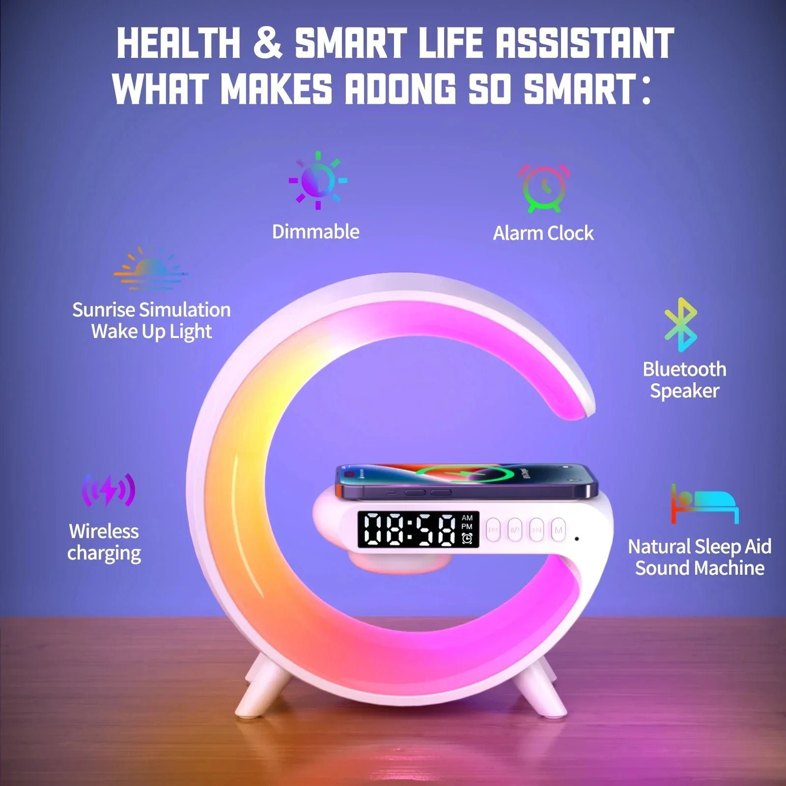 Multifunction Stand Speaker Wireless Charger Pad RGB Light Alarm Clock Speaker For iPhone Samsung
