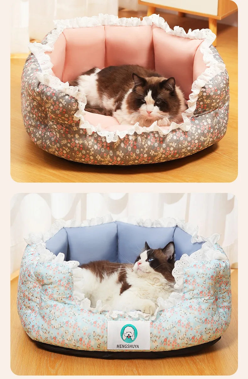 2024 Summer Pet Dog Bed Cat Bed Cat Mat Fragmented flowers Dog Mat Cotton Nest Dog house Puppy Sofa Bed Dog Beds for Medium Dogs