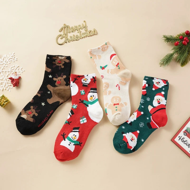 8 Pairs/Set Cute Christmas Socks Cotton Breathable Fashoin Funny Middle Tube Sock Comfortable Casual Warm Winter Gift Socks
