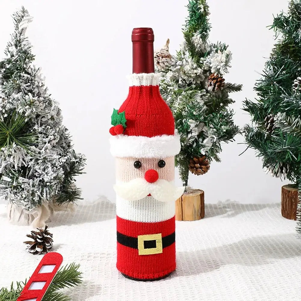 Christmas Sweater Wine Bottle Cover Set Santa Snowman Knitted Wine Bottle Bag Christmas Party Dinner Table Decoration