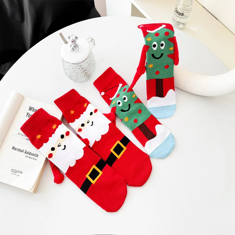 Christmas Hand-holding Socks For Couple Snowman Christmas Socks Kawaii Cartoon Christmas Gift Mid-calf Socks Autumn and Winte