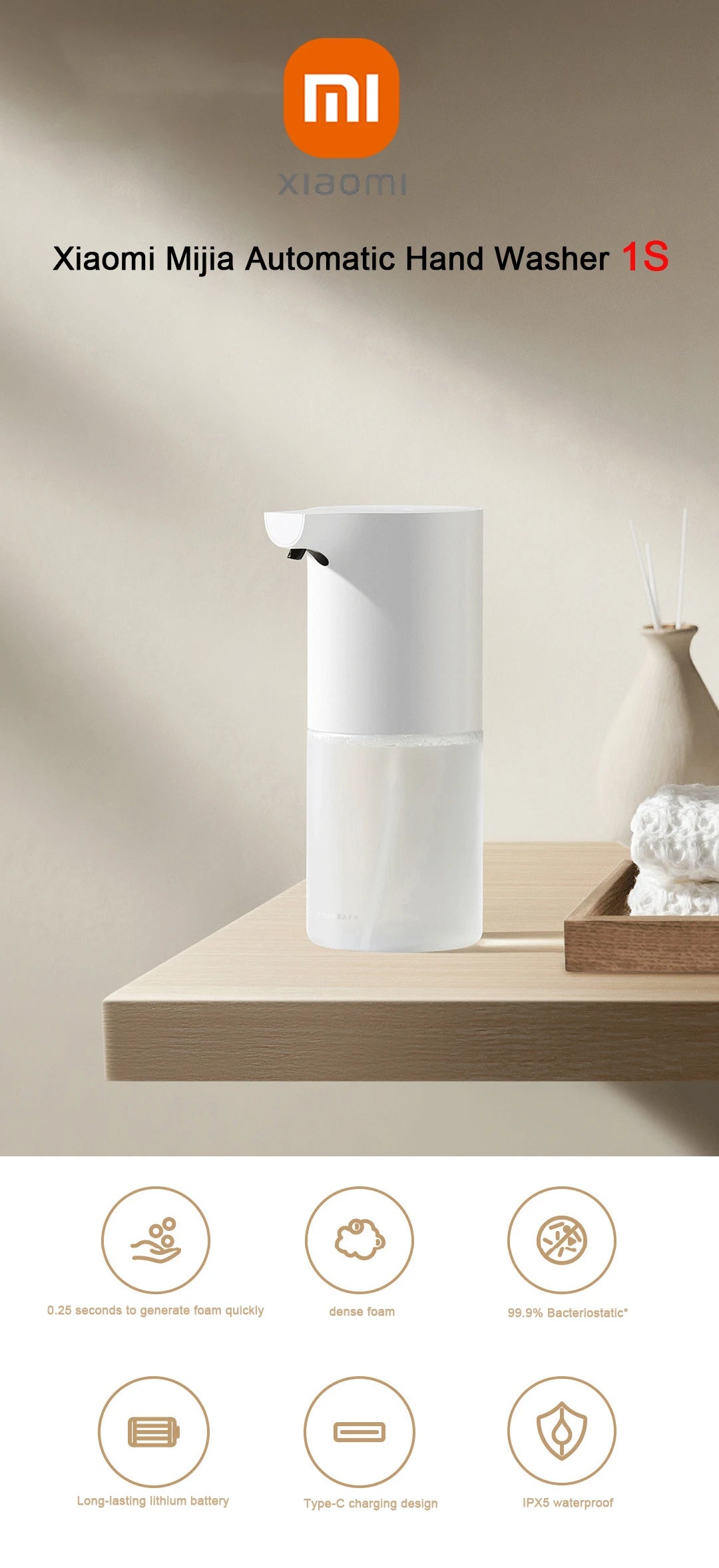XIAOMI Mijia Soap Foam Dispenser 1S Automatic Induction Hand Washer USB Rechargeable Foaming Machine Home Appliance