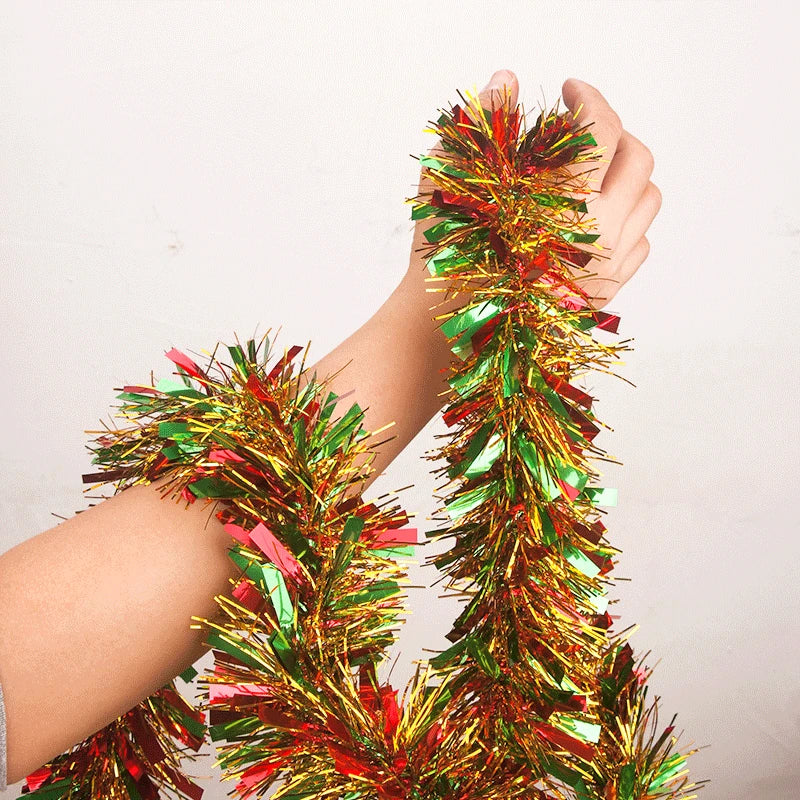 5M Christmas Tinsel Garland Metallic Shiny With LED Lights for Xmas Tree Thick Hanging DIY Garland 2026Happy New Year Home Decor