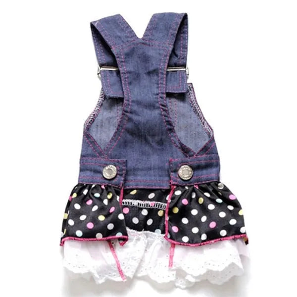 Denim Dot Dog Dress, Summer Pet Clothes, Wedding Skirt, Spring