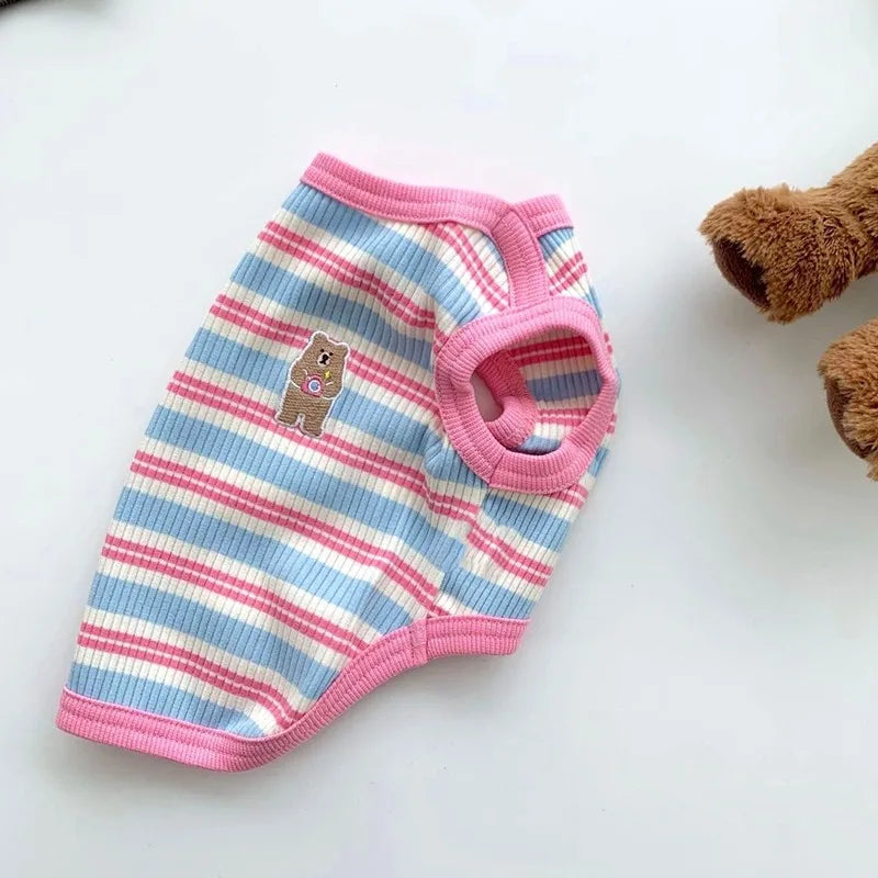 Cotton Rib Dog Shirt Sleeveless Stripe Vest for Small Dogs Teacup Chihuahua Yorkie Puppy Clothes Knitted Breathable Tank Tee