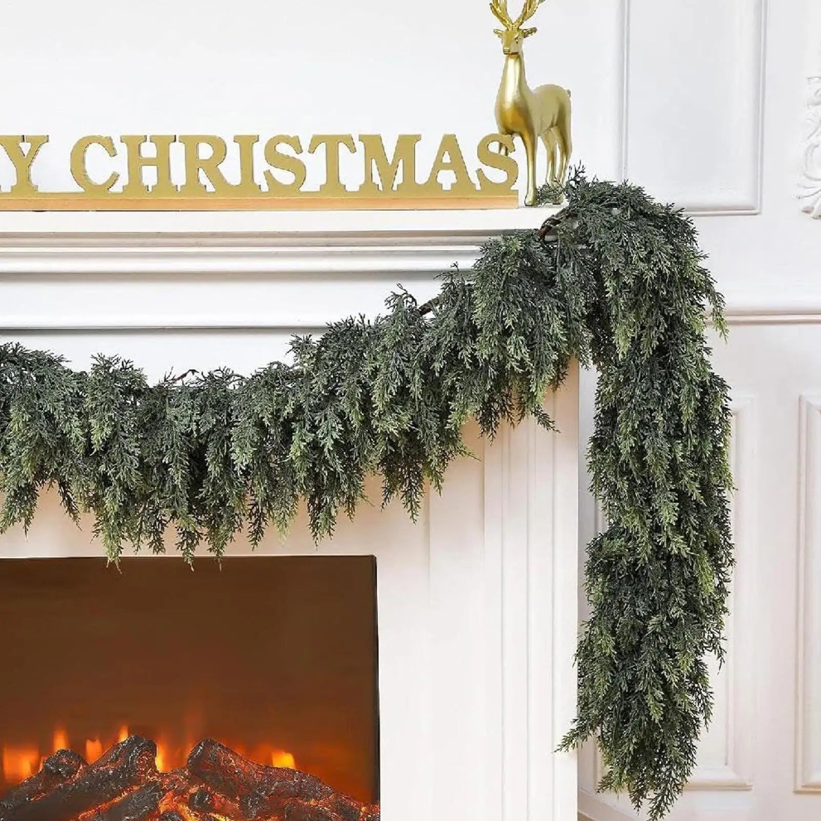 Realistic Christmas Cedar Garland Greenery Decor for Fireplace Stair Window Door Holiday Party Home Festival Decoration