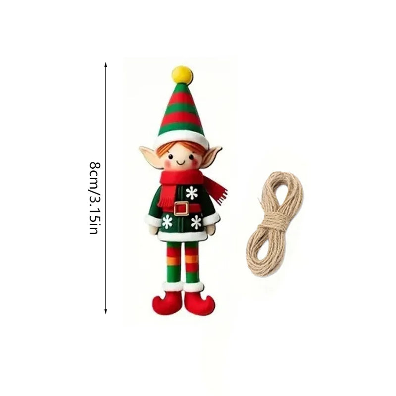 8/16/32Pcs Christmas Wooden Pendants 2D Angel Elf Xmas Hanging Ornament with Rope 2025 Christmas Home Decoration DIY Gift Labels