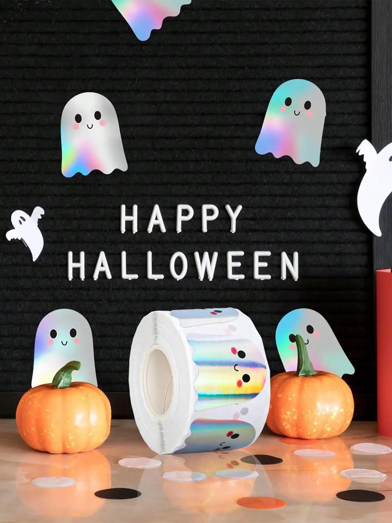 500pcs Holographic Halloween Ghost Stickers, Laser Cute Boo Ghost Waterproof Adhesive Stickers For Envelope, Magazine