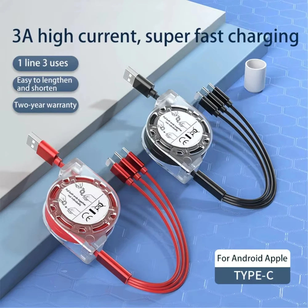 NNBILI 3 in 1 Telescopic Cable Is Suitable for Apple Type C Android Mobile Phone Fast Charging USB Cable for HUWEI iPhone Cable