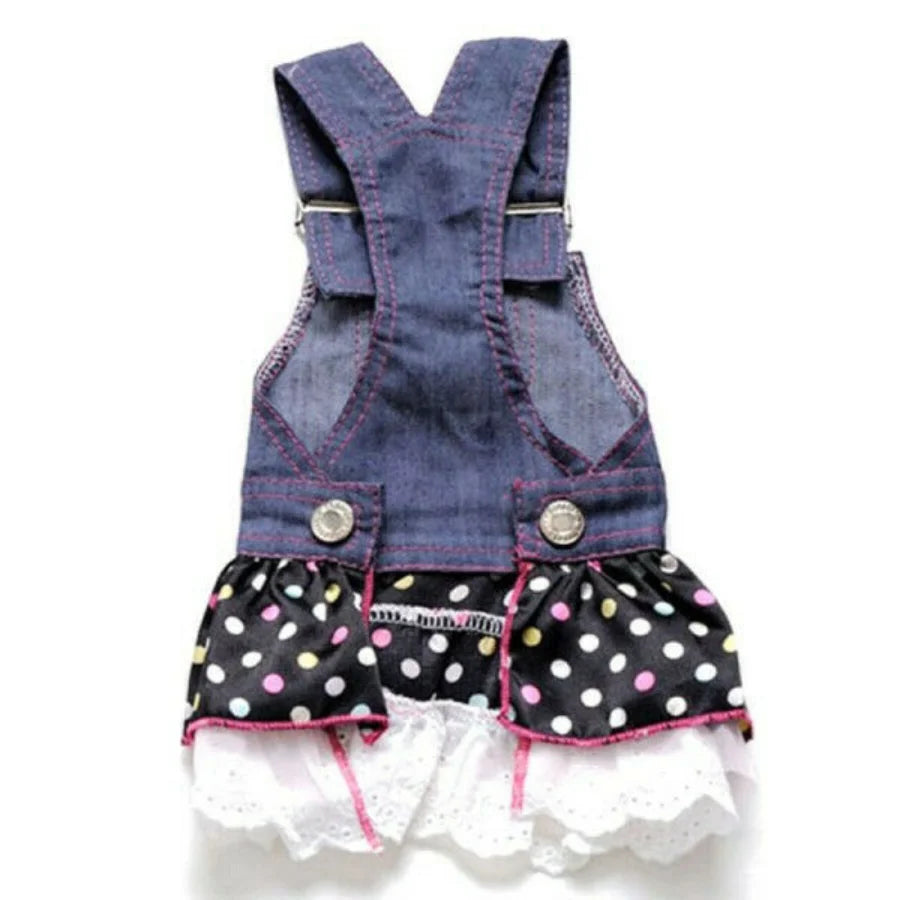 Denim Dot Dog Dress, Summer Pet Clothes, Wedding Skirt, Spring