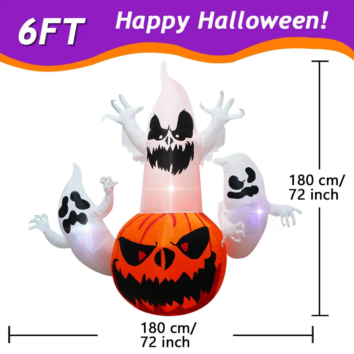 1pc Halloween Inflatables Outdoor Decorations Inflatable Yard Decoration with Build-in LEDs Blow Up Pumpkin for Halloween Party