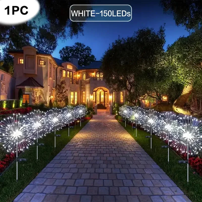 Outdoor Decorative 200LED Solar Fireworks Light Multicolor Starburst Lamps with 8 Lighting Modes,Waterproof for Garden Yard Path