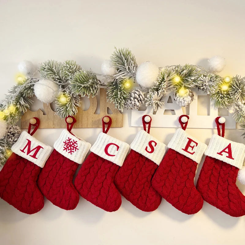 Christmas Boots Letters Christmas Stocking New Knitting Christmas Tree Pendant Decorations SnowflakeChristmas Socks
