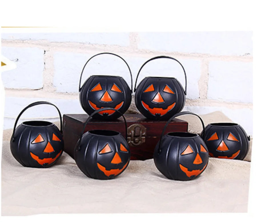 6pcs/set mini Candy Bucket Halloween Pumpkin Package Cute Kid Handle Box Plastic Cosplay Children Costume Party Faver Gift Decor