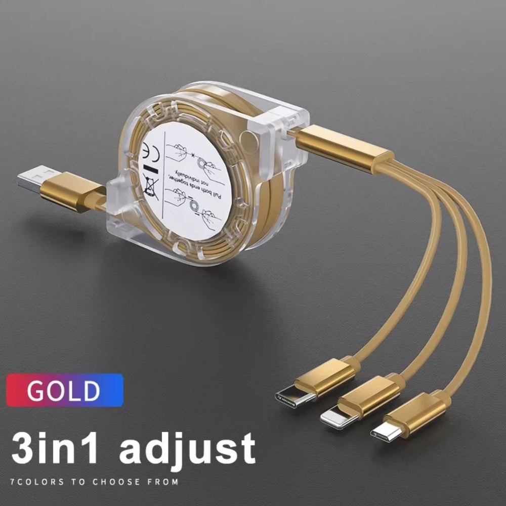 NNBILI 3 in 1 Telescopic Cable Is Suitable for Apple Type C Android Mobile Phone Fast Charging USB Cable for HUWEI iPhone Cable