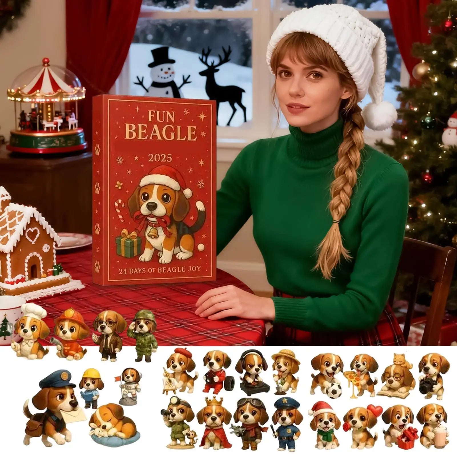 Christmas Advent Calendar 2D Acrylic Beagle Pendant Decor 24 Days Dog Charm Christmas Countdown Calendar for Xmas Tree Decor
