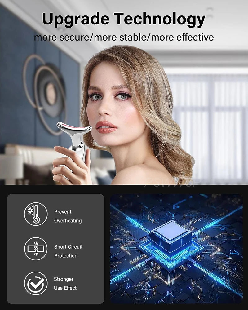 EMS Neck Facial Massager Lift Seven Colours LED Photon Therapy Vibration Face Beautify Anti Wrinkles Tightening Skin Care Device
