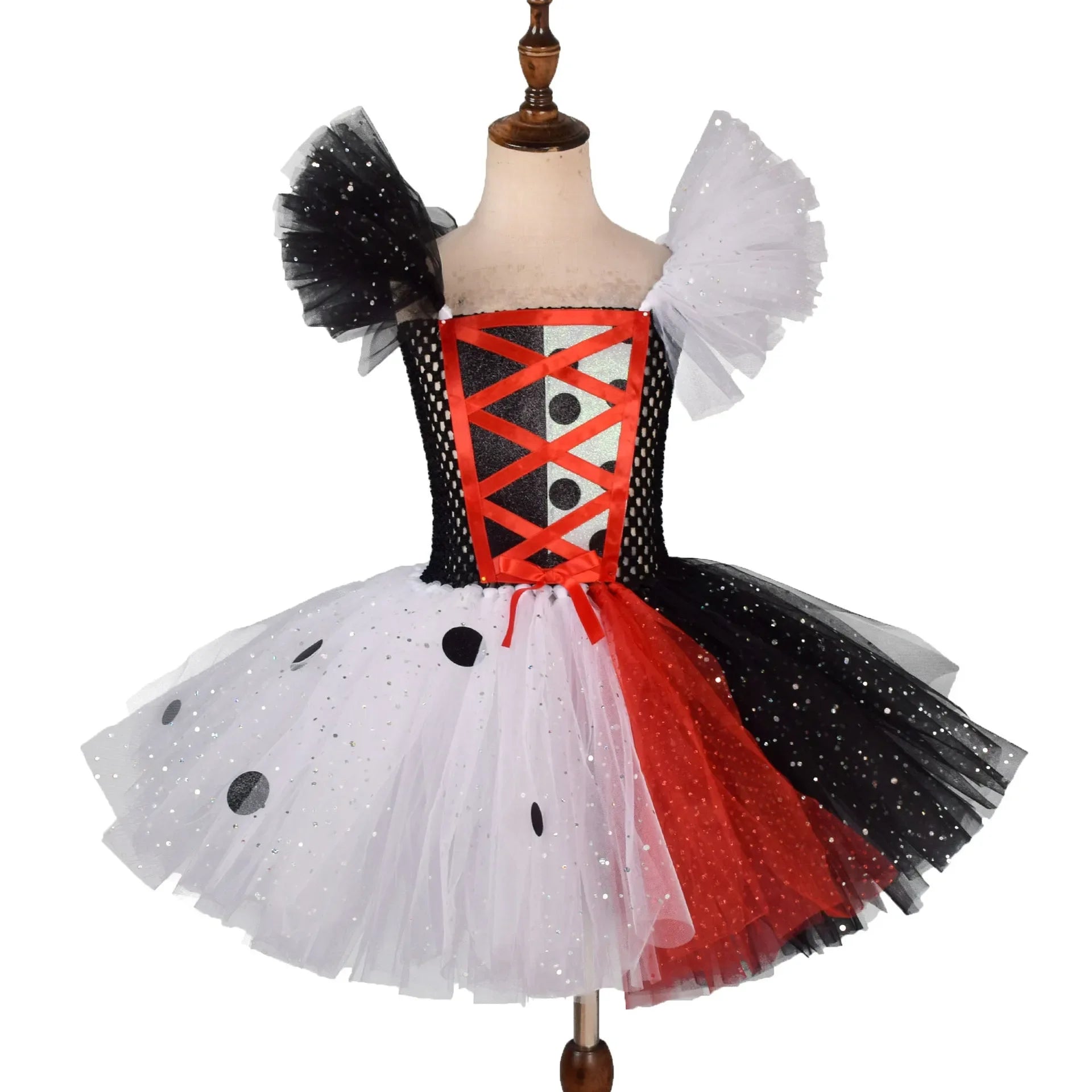 Cosplay Black White Cruella Girls Costume Black Dot Tutu Dress for Kids Villian Cruella De Vil Halloween Outfit Children Clothes