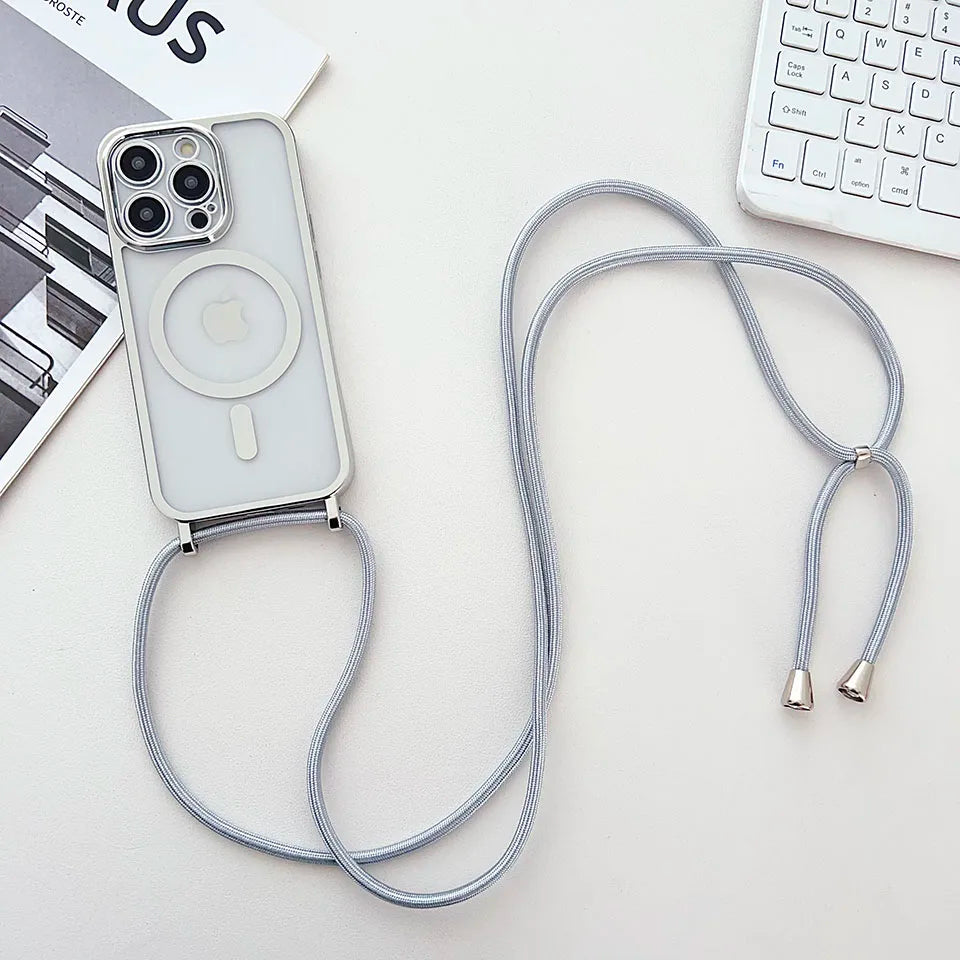 Luxury Phone Charm Strap For Magsafe Magnetic Case For iPhone 15 14 13 12 11 Pro Max 15 Plus Wireless Charging Cover Hange Rope
